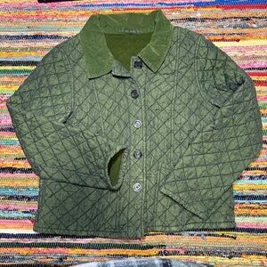 Cut Loose Olive Green Quilted Barn Jacket – Size Large Corduroy Collar